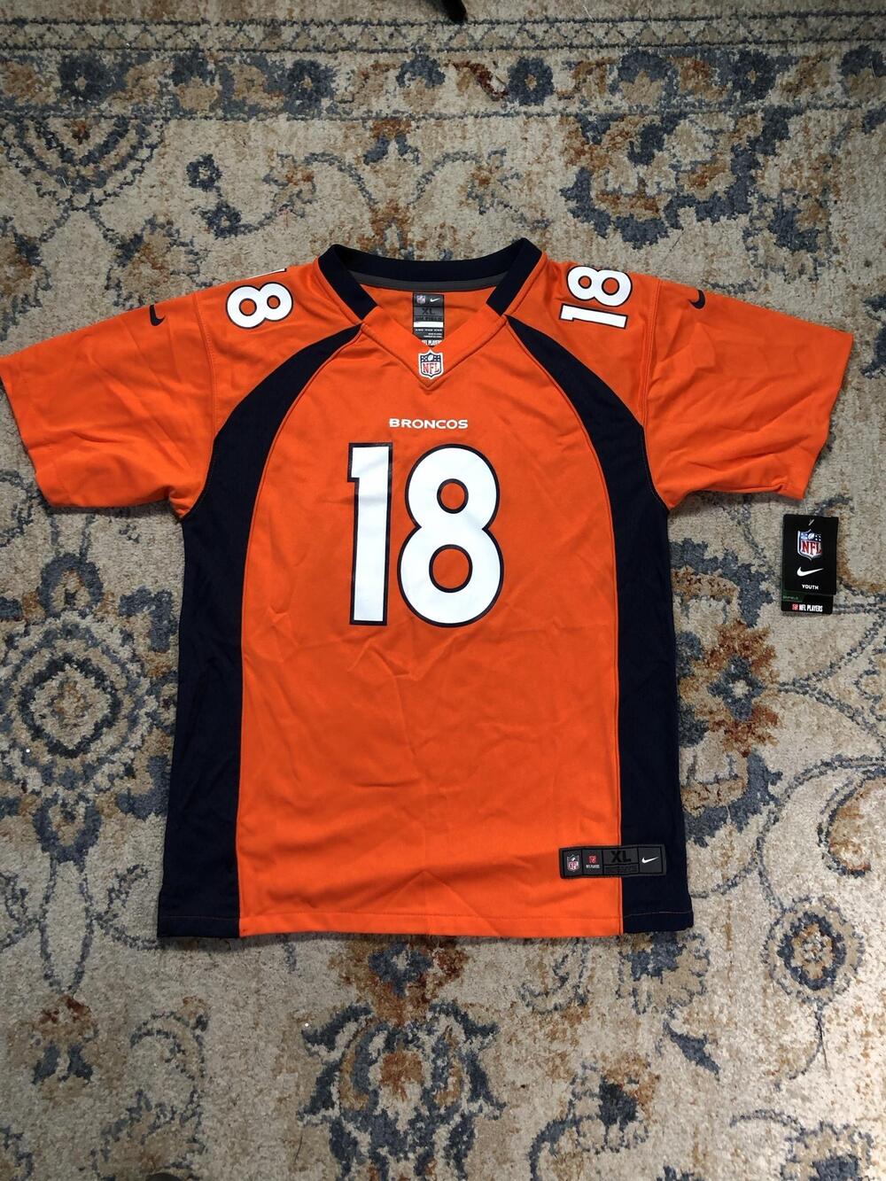 Denver Broncos Football Jersey Boys XL Orange NFL Nike Peyton Manning 18